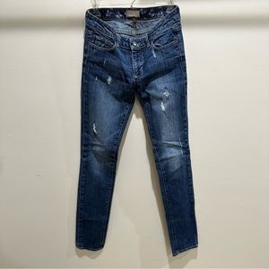 Paige distressed dark blue denim jeans